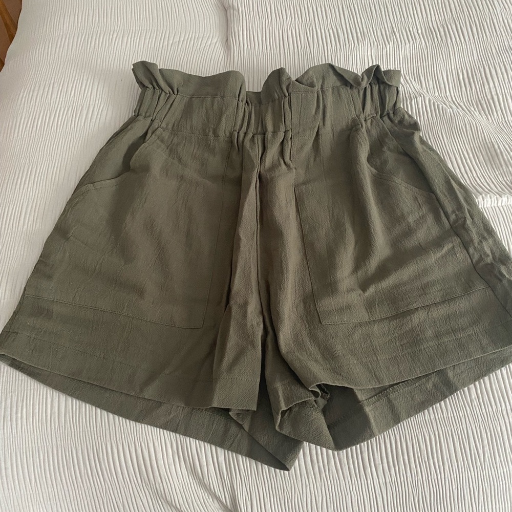 Women's Olive Green Paperbag Shorts